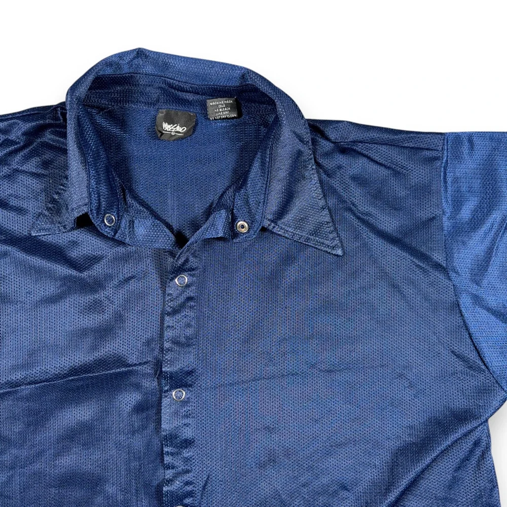 Vintage Mossimo Shirt Adult MEDIUM Blue Polyester Snap Up Mesh Surfer USA 90s - Picture 2 of 8